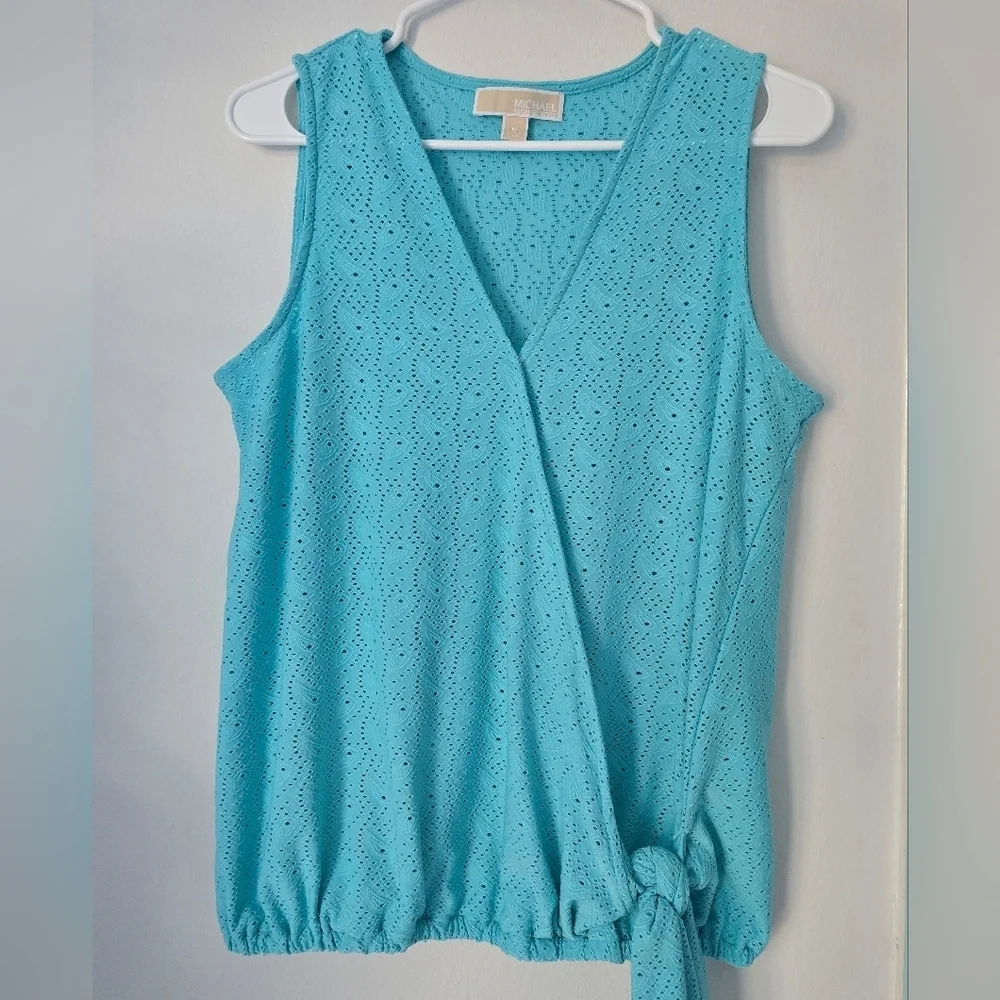 Michael Kors Top Eyelet Stretch Faux Wrap Sleeveless Size M